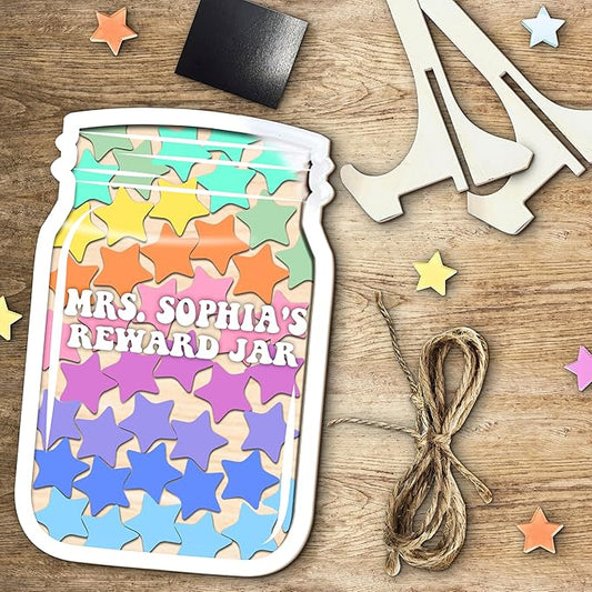 Personalized Reward Jars for Kids - Magnetic Reward Jar for Classroom Behavior – Incentive Jar with Stars for Teachers & Kids – Class Rewards Chart, Potty Training, Behavior Management, Style 02