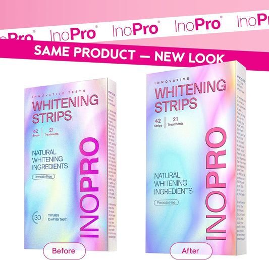 InoPro Teeth Whitening Strips 21 Treatments Kit - Teeth Whitener, Peroxide Free, Green White Strips for Teeth Whitening with Arbutin, Coconut Oil, Deep Stains Removal (42 Strips)