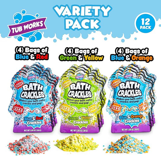 Tub Works® Bath Crackles Bath Toy, Variety 12 Pack | Nontoxic & Fragrance-Free | Makes Bath Water Crackle & Pop for a Unique Kids Bath | Swirl Water for Fizzy Fun | Sensory Kids & Toddler Bath Toys