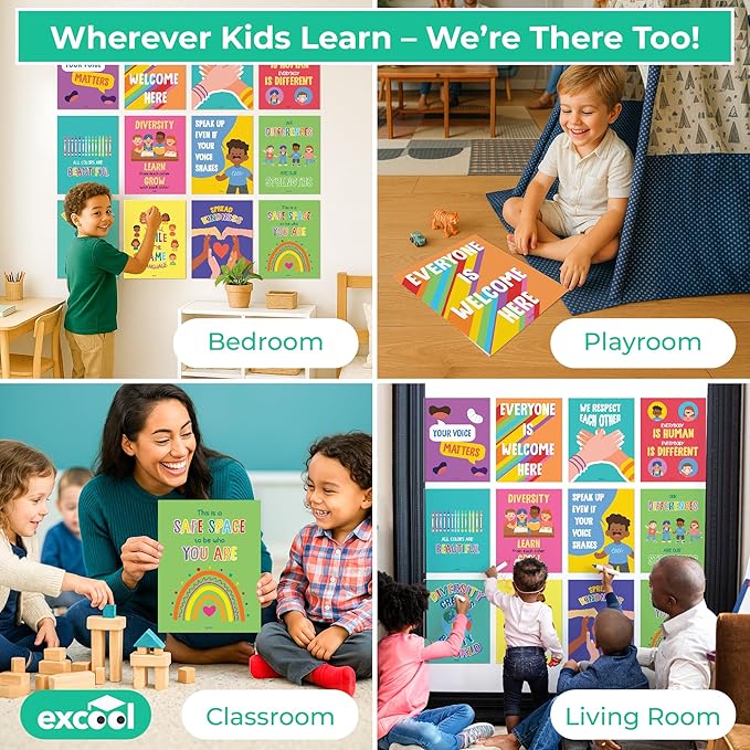EXCOOL CLUB Diversity Posters For Classroom - Everyone Is Welcome Here Multicultural Decorations, Kindness Quotes Motivational Poster For Elementary Middle School, Inclusion Teacher Must Haves