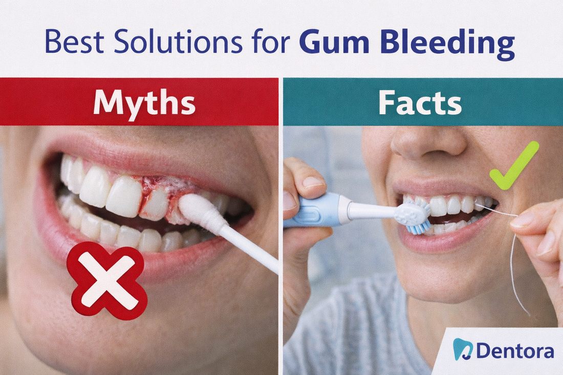 Thumbnail showing a person practicing gentle brushing and flossing, highlighting effective solutions for gum bleeding and healthier gums