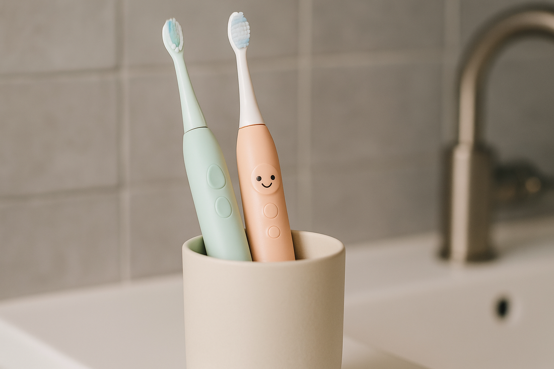 Dentora children’s electric toothbrush thumbnail with pastel colors, designed for healthy and fun oral care habits