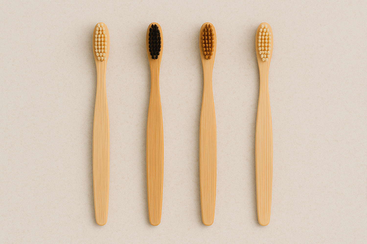 Dentora Bamboo Toothbrushes with natural ingredients like mint leaves, bamboo, or herbs highlighting eco-friendly oral care