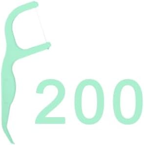 Dental Floss Picks Extra Strong with Easy Grip Handle, Professional Clean Flosser Picks Toothpicks, Fresh Mint, 200 Count, Green