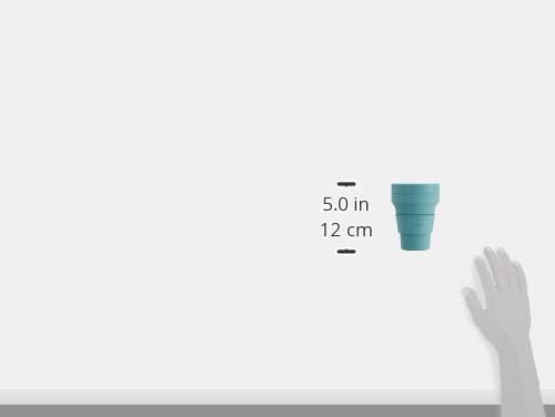 STOJO Collapsible Travel Cup - Reusable To-Go Pocket Size Silicone Bottle for Hot and Cold Drinks - Perfect for Camping - Microwave & Dishwasher Safe (Eucalyptus, 12 Ounce (Pack of 1) - No Straw)