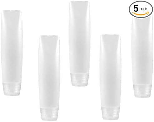 5 Pcs White 1 oz Travel Bottles Empty Refillable Toothpaste Tubes Containers Small Mini Size Squeeze Dispensers, Pump Dispensers Refillable Containers