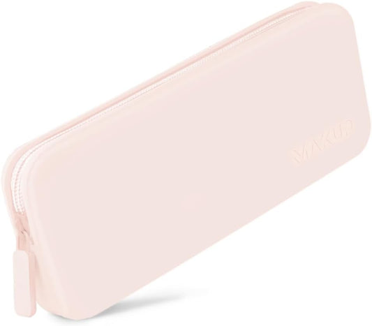 MAKUP Silicone Makeup Bag, Makeup Brush Holder with Zipper for Organizing Cosmetics, Makeup Brushes, Tools and Pencils, Washable Makeup Brush Holder Pouch for Travel (Pink Sand)