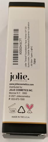 Jolie Tinted Foundation Face Primer SPF 20 Sunscreen, Subtle Radiance/Supreme Hydration - All Skin Types (Light)