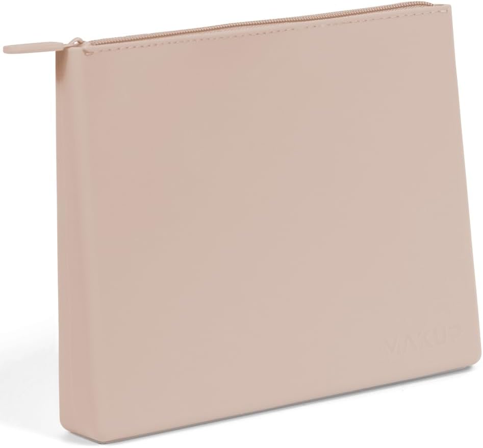 MAKUP Silicone Makeup Bag with Zipper, Washable Bag for Travel, Perfect for Organizing Cosmetics, Brushes, Tools and Toiletries (Nudist)