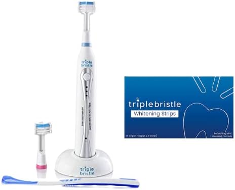 Triple Bristle Original Sonic Toothbrush | Rechargeable 31,000 VPM Tooth Brush | Patented 3 Head Design | Angled Bristles Clean Each Tooth Teeth Whitening Strips (1)