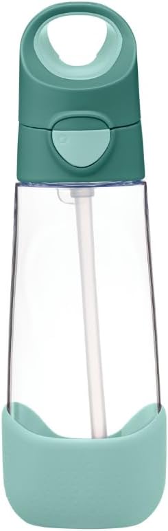 b.box 20oz Tritan Kids Water Bottle –Toddler Drink Bottle with Straw for School, Daycare, Travel w/Easy-Grip Triangular Design, Leak Proof Lid & Handle, BPA Free, Dishwasher Safe (Emerald Forest)