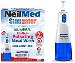 NeilMed Sinugator Cordless Pulsating Nasal Wash Kit with One Irrigator, 30 Premixed Packets and 3 AA Batteries(Pack of 1)