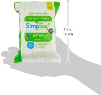 Simpleaf Flushable Wet Wipes Aloe Vera| Eco-Friendly, Paraben & Alcohol Free | Hypoallergenic & Safe for Sensitive Skin | Soothing Aloe Formula | (6 x 25 Counts Convenient Pack) 150 Counts Total