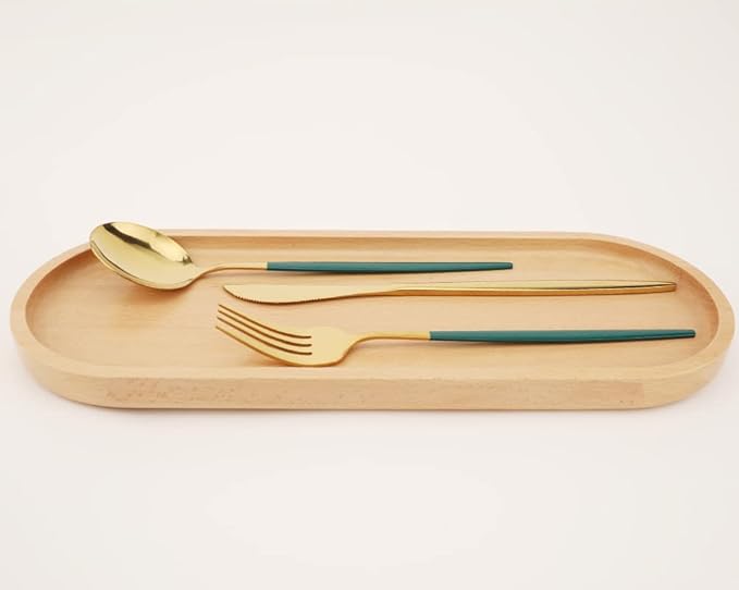 Fermus Wooden Tray, Set of 2, 12.5 Inch Long, Jewelry Dish Cosmetics Organizer Bathroom Clutter Wood Decorative Serving Platter Small Storage Tray, Oval (2 Pack)