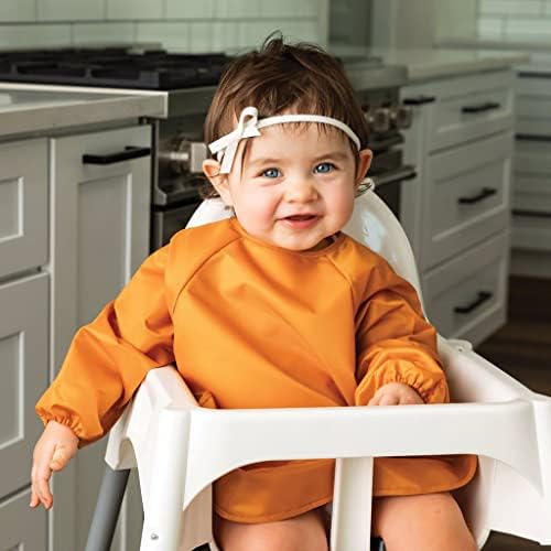 Tiny Twinkle Long Sleeve Bib for Babies & Toddlers – 2 Pack Waterproof Smock Bibs for Eating – Machine Washable & Mess-Proof, Baby Feeding Essential & Shower Must-Have (Sand Cinnamon,6–24M)