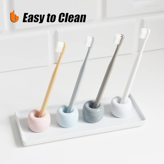 Urbanstrive Sleek Mini Ceramics Toothbrush Holder Stand for Bathroom Vanity Countertops (Gray 1-Pack)