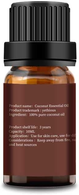 yethious Coconut Essential Oil for Diffuser, Skin, Hair, Massage Pure Natural Organic Coconut Oil 10ml