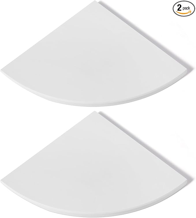 Koville 2 Pcs White Marble Corner Shower Shelf for Bathroom, 10'' Polished Marble Corner Shelves for Bath, Wall Mounted Stone Corner Shower Caddy, No Drilling Adhesive Shower Shelf