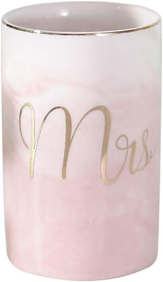 Marble ceramic mug, creative ceramic toothbrush holder, simple couple mouthwash cup. (Pink & A)