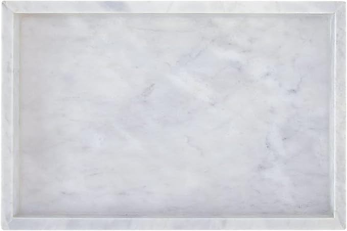 Natural White Marble Tray for Bathroom | Kitchen | Vanity | Desktop, Stone Organizer for Coffee Table, Dresser, Nightstand, Candles, Soap, Towel, Plant, Jewelry (12" x 8"), Rectangular
