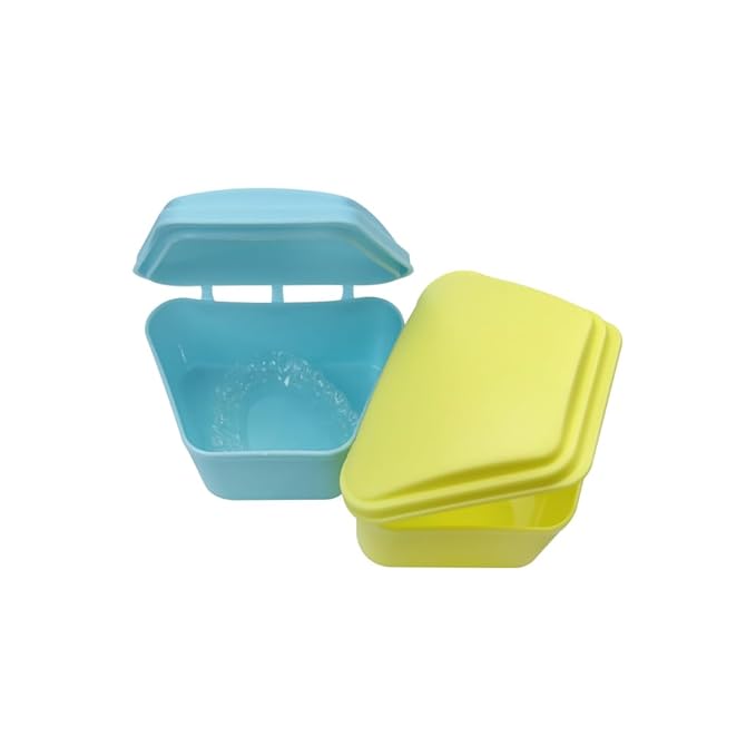 2PCS Trapezoid Retainer Case, Convenient Mouth Guard Cases, Multicolored Denture Bath Box for Aligner, Retainers, Mouth Guard, Night Guard, Travel Cleaning