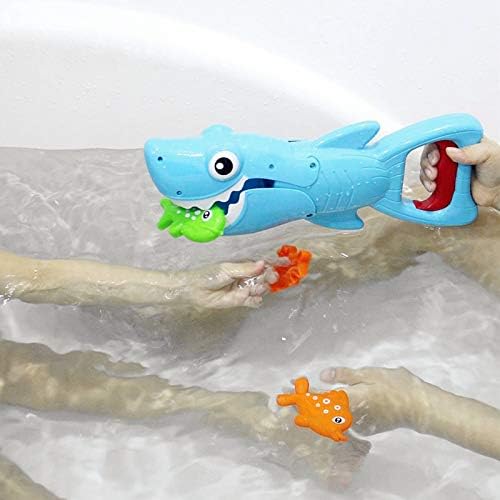 INvench Shark Grabber Baby Bath Toys - Blue Shark with Teeth Biting Action Include 4 Toy Fish - Bath Toys for Kids Ages 4-8 Boys Girls Toddlers Pool Toys