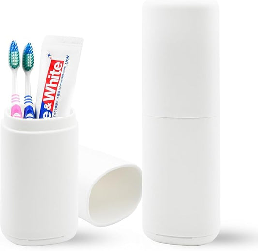 Toothbrush Travel Case, Portable Tooth Brush Holder and Toothpaste Cover, Plastic Travel Toothbrush Cup with Cover, Compact Storage Container for School Camping Business Trip Bathroom (White)