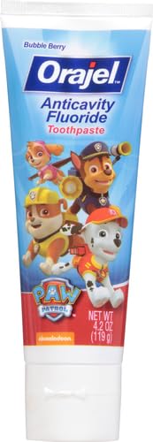 Orajel Kids Paw Patrol Anti-Cavity Fluoride Toothpaste, Natural Fruity Bubble Flavor, 4.2oz Tube (Pack of 2)