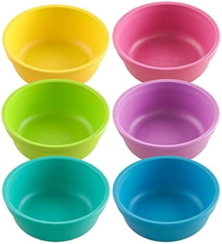 Re-Play 12 oz. Toddler Bowls Set of 6 - Kids Deep-Walled, Durable & Reusable Snack and Meal Bowls, Dishwasher & Microwave Safe, BPA-Free, Made in USA from Recycled Plastic, Sorbet