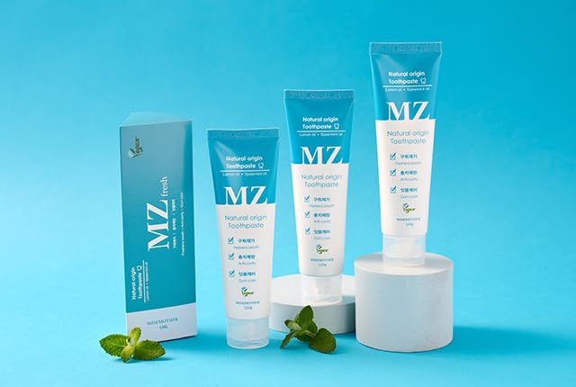 WISEMOTHER MZ Fresh Vegan Toothpaste Set – 3 Full-Size (120g) + 2 Travel-Size (20g), Fluoride-Free SLS-Free Natural Mint Toothpaste with Lemon Oil & Xylitol, Gentle on Gums