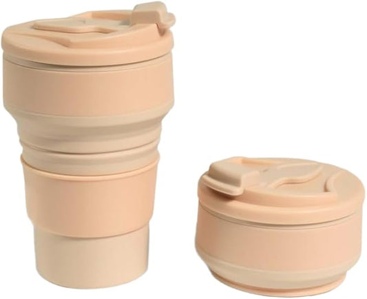 Collapsible Cup for Traveling, 12Oz Collapsible Silicone Travel Cup for Hot and Cold Drinks, Leak Proof Reusable Folding Travel Coffee Mug for Camping & Hiking, Pink
