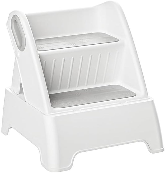 Foldable Two Step Stool for Toddlers,Kids stools for Bathroom,Non-Slip with Handles Kids Step Stool for Bathroom Sink,Toilet Bedroom,Potty Training,Kitchen (Gray)
