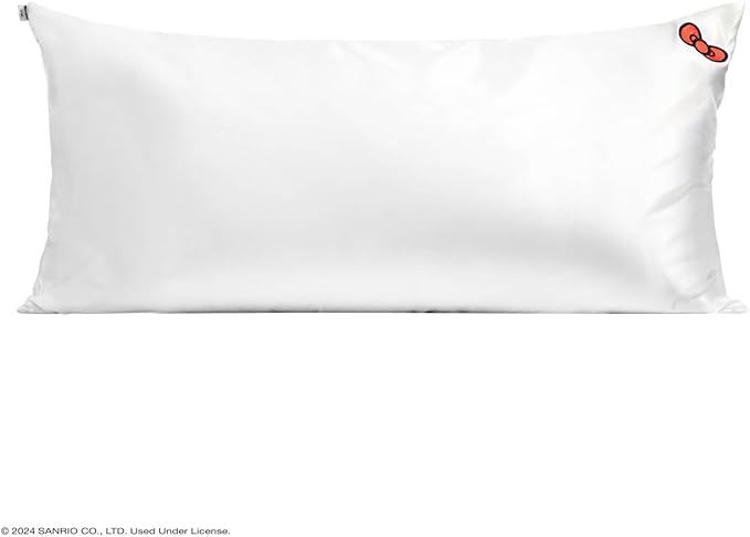 Kitsch x Hello Kitty (Solid Ivory Kitty Bow) - Satin Pillowcase with Zipper for Hair and Skin, Softer Than Silk, Smooth Cooling Pillow Covers, Machine Washable, King Size (19x36)