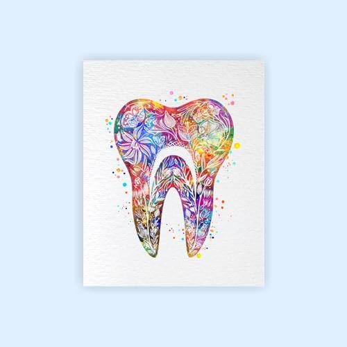 Dignovel Studios 18X24 Unframed Tooth Floral Watercolor Art Print Poster Medical Surgeon Dental Clinic Dentist Office Wall Hanging Decor DN884