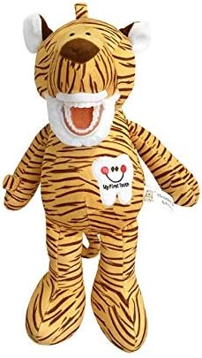 Tooth Fairy Puppet, Puppet Oral Health Presentation Puppet Striped Tiger Tooth Fairy Dental Educational Plush Small Size Doll with Teeth for Kids Chidren Boys Girls