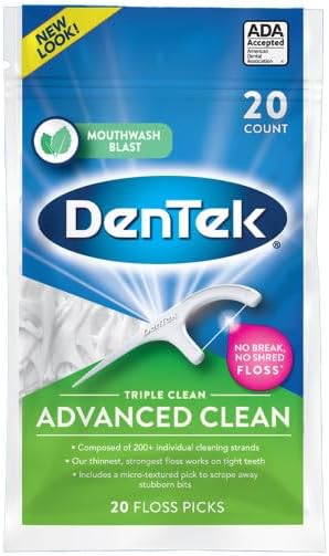 DenTek Triple Clean Advanced Clean Floss Picks, No Break & No Shred Floss, 20 Count (Pack of 2)