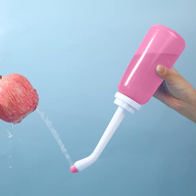 Handheld Personal Bidet Bottle, Bottle for Gentle Postpartum Care and Cleansing, Feminine Care， Personal Perineum Cleansing, 350Ml Portable Travel Bidet（Pink）, Resistant to 100ºC, Bonus Bag