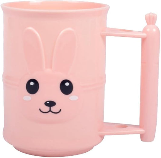 Cartoon Rabbit Kids Toothbrush Cup Pink Bathroom Tumbler Holder Cute Animal Design 4.33X3.14X4.13 Inch