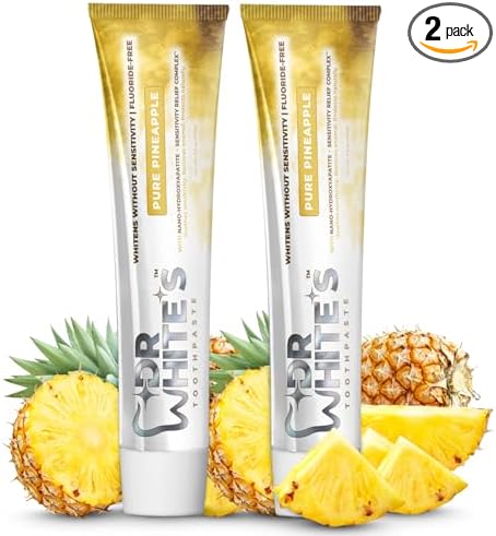 Dr. White’s Fluoride-Free nHA Toothpaste 2-Pack; Dentist-Formulated, Nano Hydroxyapatite + Xylitol, Sensitivity Relief Complex™, Mint-Free, Enamel Safe, Swallow-Safe (3.5 Oz, Pure Pineapple)
