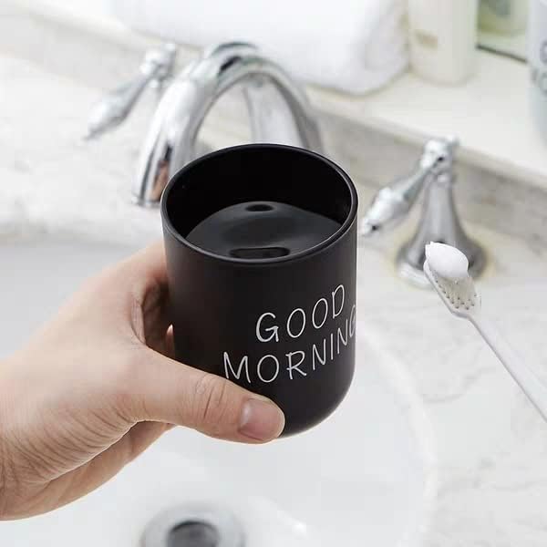 Toothbrush Holders 2pcs, Bathroom Mouthwash Cups, Japanese Drinking Cup 300ml, Water Mug, Plastic Pen Holder (Black & White)