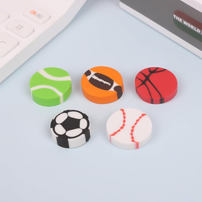 Kleeblatt Large Sports Erasers for Kids Bulk, 60 PCS Big Large Fun Desk Pets for Kids Classroom, Treasure Box Prizes,Party Favors for Kids Goodie Bags, Back to School Gifts for Students