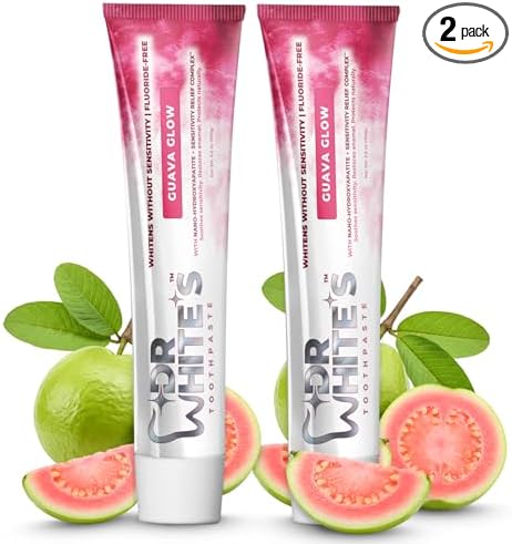 Dr. White’s Fluoride-Free nHA Toothpaste 2-Pack; Dentist-Formulated, Nano Hydroxyapatite + Xylitol, Sensitivity Relief Complex™, Mint-Free, Enamel Safe, Swallow-Safe (3.5 Oz, Guava Glow)