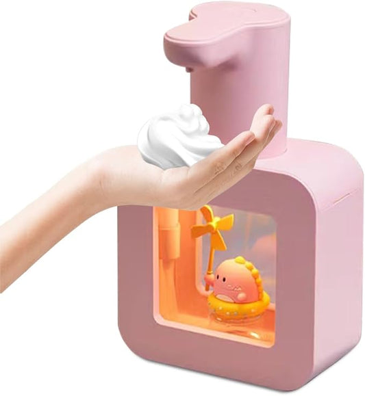 Cute Automatic Foam Soap Dispenser for Kids - Waterproof USB Rechargeable Hand-Free 13.5oz - Pink Dinosaur for Bathroom, Kitchen, Office, School - Children's Birthday Gift