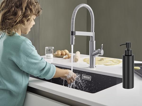 ARKTEK Matte Black Soap Dispenser Stainless Steel 11.8 OZ - Liquid Hand Lotion Dispenser Decor Refillable Dishwashing Soap Dispenser for Kitchen Bathroom Countertops