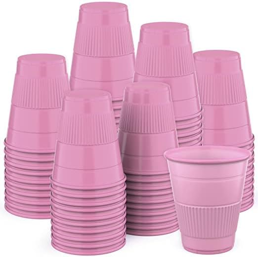 Disposable Cups | 500 Pack | 5 oz Pink Plastic, Small for Bathroom, Medicine, Water, Rinsing, Mouthwash | Party Tumblers