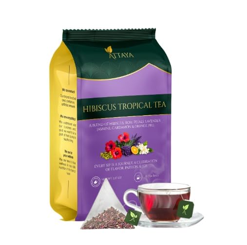 Attaya Hibiscus Tropical Herbal Tea Bags | 6-Herb Blend with Hibiscus, Rose Petals, Cardamom, Orange-peel, Jasmine & Lavender| 100 Caffeine-Free Pyramid Tea bags, Rich in Antioxidants & Vitamin C