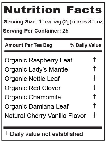 Jade Tea - Organic Women's Fertility Tea, 2 in 1 Hormone Balance Tea & Period Pain Relief - Red Raspberry Leaf, Lady’s Mantle, Red Clover, Chamomile, & Damiana Leaf, Cherry Vanilla - Made in USA