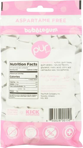 PUR Gum | Aspartame Free Chewing Gum | 100% Xylitol | Natural Bubblegum Flavored Gum, 55 Pieces (Pack of 2)
