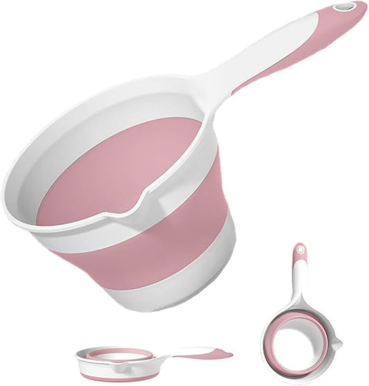 Collapsible Water Ladle Plastic Folding Dipper for Pet Bath Soaking Cleaning, Portable Water Pourer Scoop Spoon for Camping Travel, Small Shower Bucket Basin Tub Rinse Cup Mug for Hair Washing, Pink