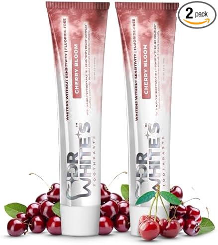 Dr. White’s Fluoride-Free nHA Toothpaste 2-Pack; Dentist-Formulated, Nano Hydroxyapatite + Xylitol, Sensitivity Relief Complex™, Mint-Free, Enamel Safe, Swallow-Safe (3.5 Oz, Cherry Bloom)